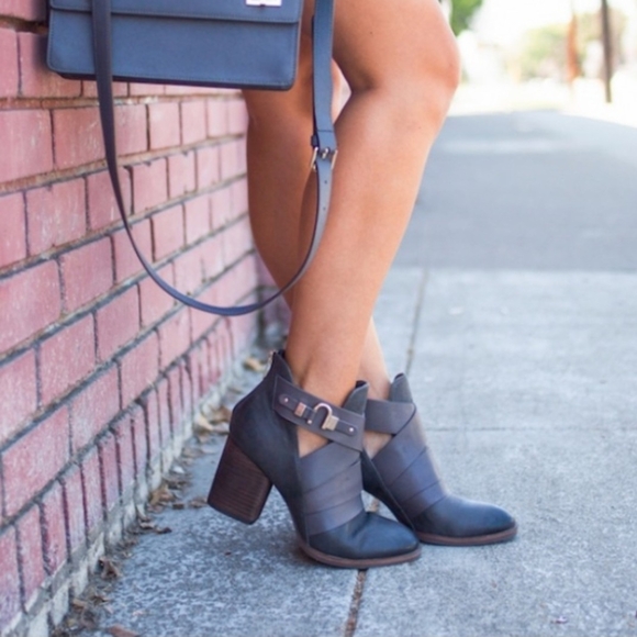 Isola Shoes - Isola Gray Ankle Booties with Chunky Heel